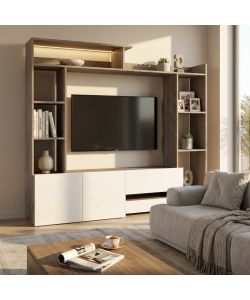 Cosma Parete Soggiorno Entry Bianco e Rovere Chiaro 180x42x165 cm