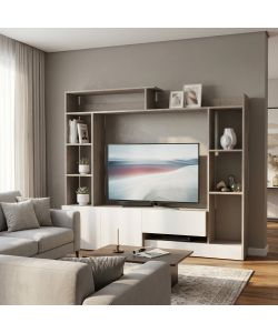 Cosma Parete Soggiorno Entry Bianco e Rovere Chiaro 180x42x165 cm