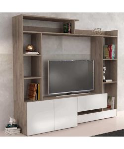 Cosma Parete Soggiorno Entry Bianco e Rovere Chiaro 180x42x165 cm