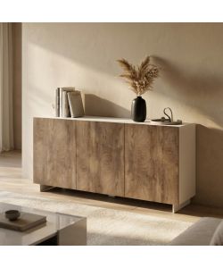 Cosma Credenza Moderna Bianco e Rovere Chiaro 150x41,5x76 cm 3 Ante