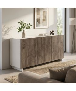 Cosma Credenza Moderna Bianco e Rovere Chiaro 150x41,5x76 cm 3 Ante