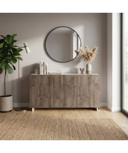 Cosma Credenza Moderna Bianco e Rovere Chiaro 150x41,5x76 cm 3 Ante