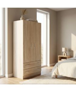 Cosma Armadio 2 Ante e 2 Cassetti Quercia Chiaro 80x52x180 cm