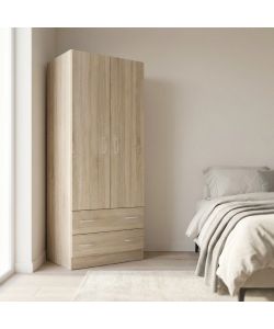 Cosma Armadio 2 Ante e 2 Cassetti Quercia Chiaro 80x52x180 cm