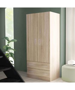 Cosma Armadio 2 Ante e 2 Cassetti Quercia Chiaro 80x52x180 cm