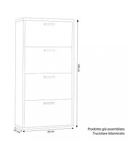 Cosma Scarpiera Moderna 4 Ante a Ribalta Olmo Chiaro 59x25x140 cm