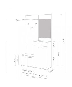 Cosma Mobile Ingresso Bianco con Scarpiera e Specchio 115x35x197 cm