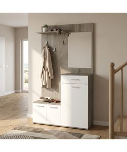 Cosma Mobile Ingresso Moderno Bianco e Legno 115x35x197 cm con Specchio