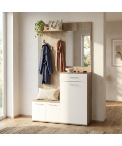 Cosma Mobile Ingresso Moderno Bianco e Legno 115x35x197 cm con Specchio