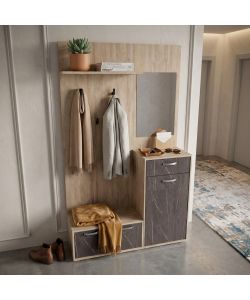 Cosma Mobile Ingresso Moderno con Scarpiera e Specchio Antracite 115x35x197 cm