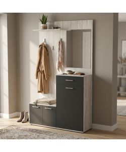 Cosma Mobile Ingresso Moderno con Scarpiera e Specchio Antracite 115x35x197 cm