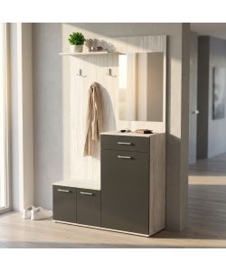 Cosma Mobile Ingresso Moderno con Scarpiera e Specchio Antracite 115x35x197 cm