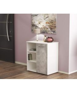 Cosma Mobiletto Ingresso 1 Anta e 3 Mensole Bianco e Cemento 68x35x87 cm