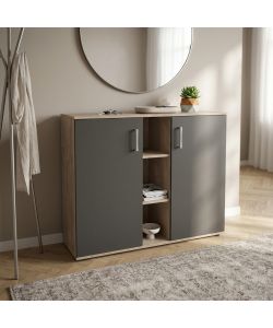 Cosma Mobiletto con 2 Ante e 3 Mensole Rovere Chiaro Antracite 101,5x35x87 cm