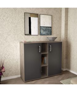 Cosma Mobiletto con 2 Ante e 3 Mensole Rovere Chiaro Antracite 101,5x35x87 cm