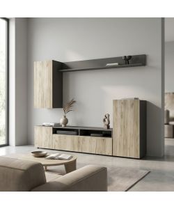 Cosma Parete Soggiorno Bridge Taupe e Rovere 210x36,5 cm