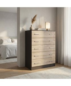 Cosma Mobile 5 Cassetti Olmo e Grigio 80x45x111 cm Moderno Arredo Casa