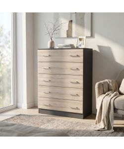 Cosma Mobile 5 Cassetti Olmo e Grigio 80x45x111 cm Moderno Arredo Casa