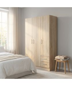 Cosma Armadio 3 Ante e 2 Cassetti Quercia Chiaro 120x52x190 cm