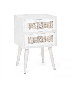 Bizzotto Mobiletto Comodino Montiel Bianco 35x30x46,5cm con Cassetto in Tessuto