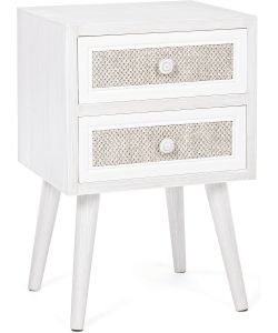 Bizzotto Mobiletto Comodino Montiel 2 Cassetti Bianco e Noce 37x31,5x56 cm