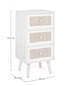 Bizzotto Cassettiera Montiel 3 Cassetti Bianco e Tessuto Noce h 72,5cm