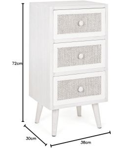Bizzotto Cassettiera Montiel 3 Cassetti Bianco e Noce 38x30,5x72,5 cm