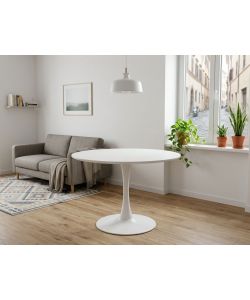 BIZZOTTO SALON Tavolo da pranzo rotondo 120 cm bianco MDF e acciaio