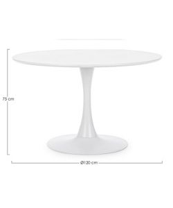 BIZZOTTO SALON Tavolo da pranzo rotondo 120 cm bianco MDF e acciaio