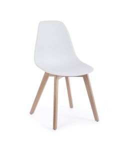 Sedia System bianca con gambe in legno di faggio da interno