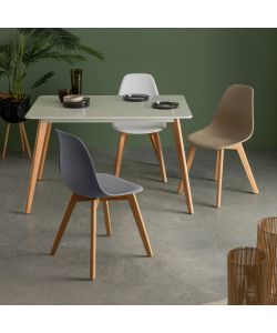 Sedia System bianca con gambe in legno di faggio da interno