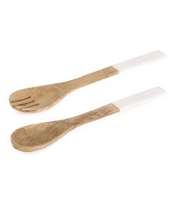 Set Posate Knossos Insalata 2 Pezzi Legno Mango Bianco 28 cm Rustico
