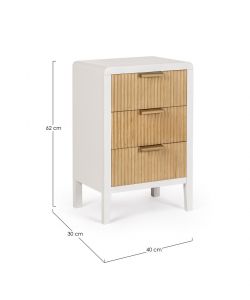 Bizzotto Comodino Charley 3 Cassetti Bianco e Naturale - 40x30xH62 cm