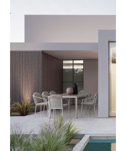 Bizzotto Set Tavolo Ulises 210x100 cm + 8 Sedie Effetto Legno per Esterni