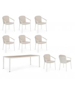 Bizzotto Set Tavolo Ulises 210x100 cm + 8 Sedie Effetto Legno per Esterni