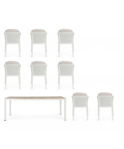 Bizzotto Set Tavolo Ulises 210x100 cm + 8 Sedie Effetto Legno per Esterni