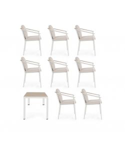 Bizzotto Set Tavolo Ulises 210x100 cm + 8 Sedie Effetto Legno per Esterni