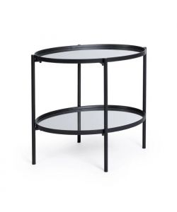 Bizzotto Tavolino Ovale Jens Nero con Piani a Specchio 64x44xH55,5 cm