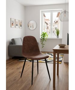 Bizzotto Sedia imbottita effetto pelle cognac metallo nero per cucina