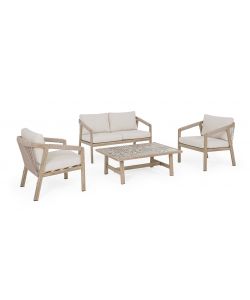 Bizzotto Set da Giardino Kalimera 4 Pezzi Poltrone e Tavolino Beige Effetto Legno
