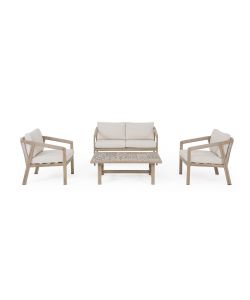 Bizzotto Set da Giardino Kalimera 4 Pezzi Poltrone e Tavolino Beige Effetto Legno