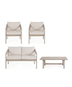 Bizzotto Set da Giardino Kalimera 4 Pezzi Poltrone e Tavolino Beige Effetto Legno