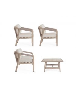 Bizzotto Set da Giardino Kalimera 4 Pezzi Poltrone e Tavolino Beige Effetto Legno