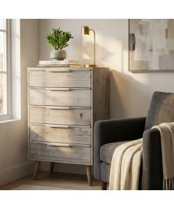 Cosma Home Cassettiera 5 Cassetti Tortora in Legno Paulownia 60x40x95 cm