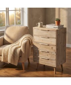 Cosma Home Cassettiera 5 Cassetti Tortora in Legno Paulownia 60x40x95 cm