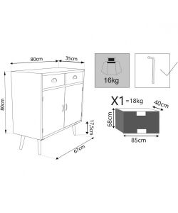 Cosma Mobiletto Surrey 2 Ante 2 Cassetti Multicolor 80x35x83 cm