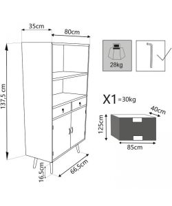 Cosma Mobiletto Barrie 2 Ante 2 Cassetti Marrone Chiaro 80x35x140