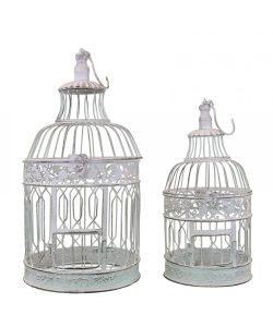 Cosma Claire Set di 2 Gabbie Rotonde in Metallo Bianco Antico Ø25x59 cm
