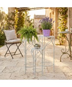 Cosma Set di 3 Fioriere in Metallo Bianco Antico Ø32-27-22 cm