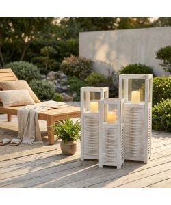 Cosma Set di 3 lanterne in metallo bianco con sfumature dorate